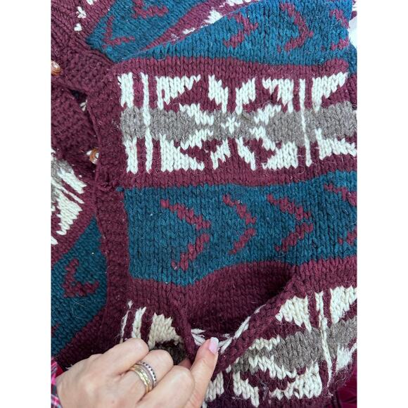 Vintage 100% Wool Sweater Cardigan women's size  44x31 chunky Ecuador buttons - Picture 4 of 6
